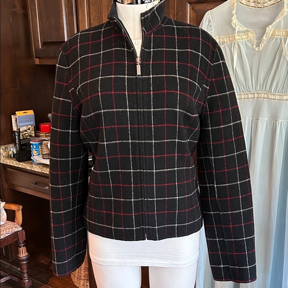 Charter Club Jackets & Blazers - Charter Club Sz L Plaid Wool Blend Women's Zip Front Jacket GUC